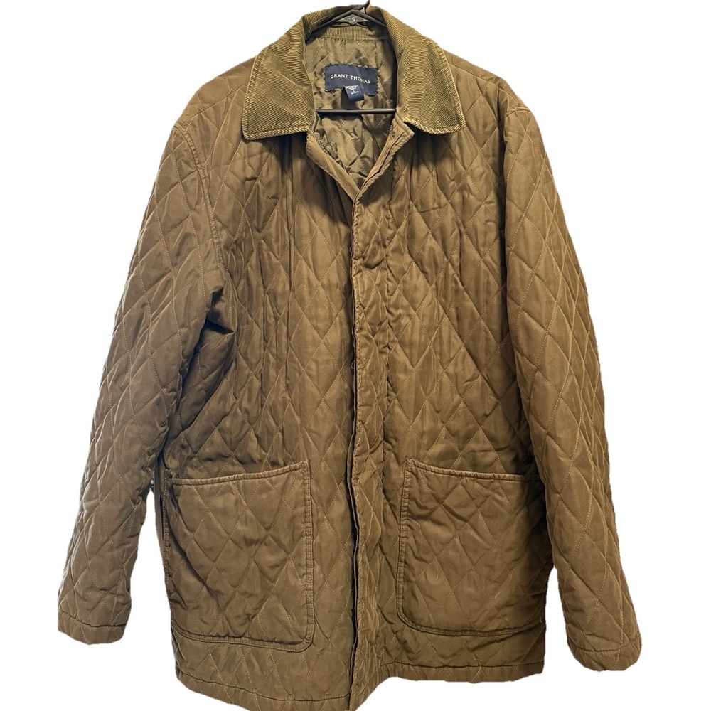 Grant Thomas Quilted Barn Jacket Mens Large Corduroy Collar Heritage Olive Green